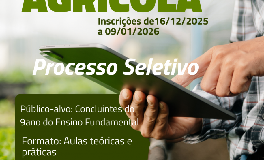 NSCRIÇÕES ABERTAS! 🌱🚜 O Centro Estadual de Educação Profissional Agrícola de Paranavaí e o Centro Estadual de Educação Profissional Agrícola Irineu Meneguette - Nova Esperança  (Ivaitinga) estão com inscrições abertas. ✅ Centro Estadual de Educação Profissional Agrícola de Paranavaí ofertará o Curso Técnico em Agropecuária Integrado ao Ensino Médio