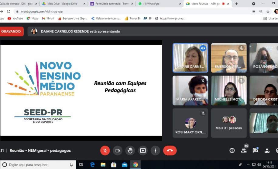 Reunião sobre o NEM - equipe Pedagógica