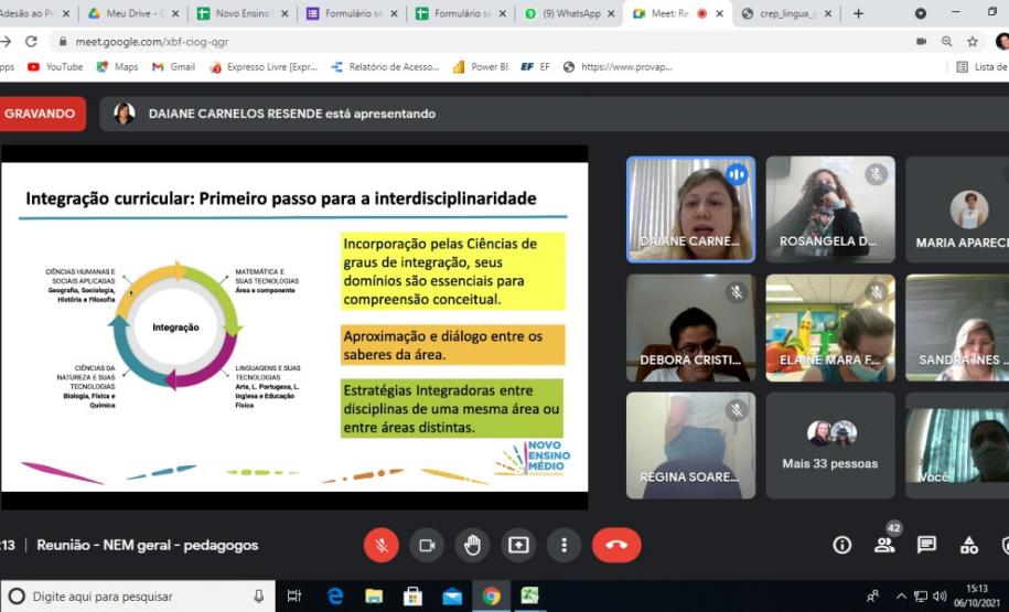 Reunião sobre o NEM - equipe Pedagógica